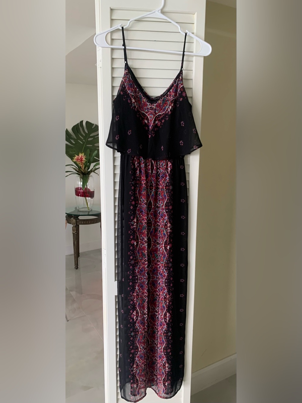 Express Black Maxi Dress with Pink and Red Paisley Print